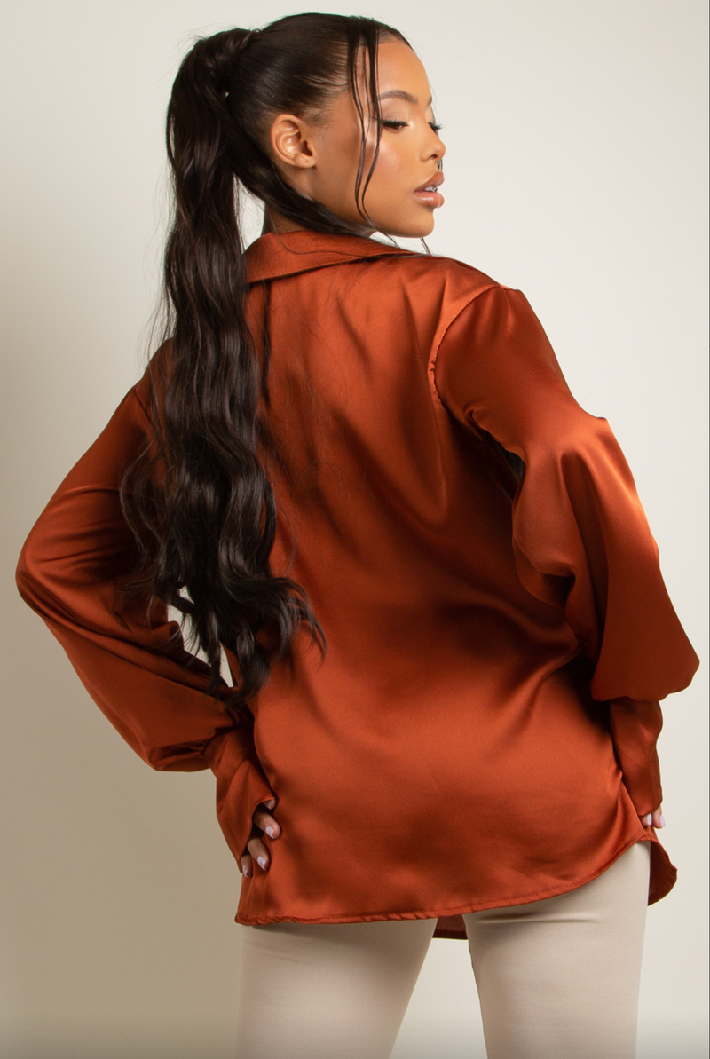 Paige Rust Satin Cowl Neck Blouse Miss G Couture