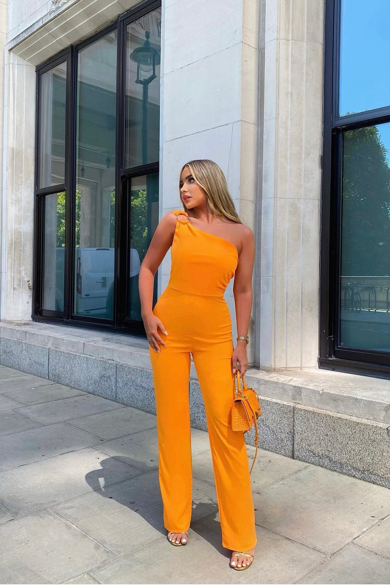 Aria - Orange One Shoulder Jumpsuit