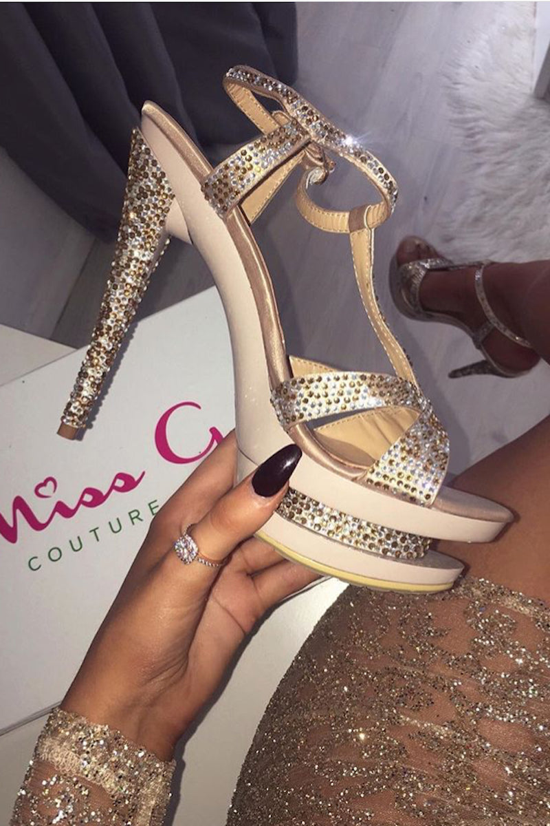 Charlotte Sparkling silver gold heels Miss G Couture