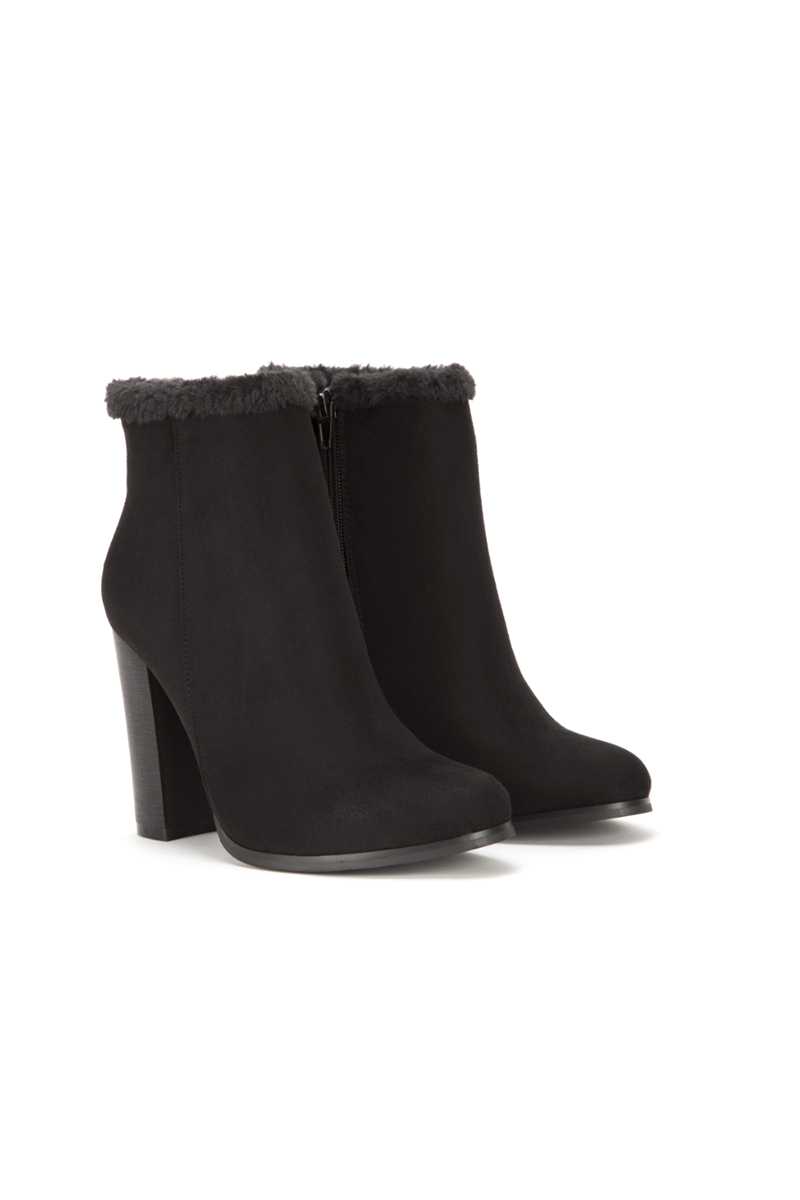 Kenley - Black Fur Trim Faux Suede Ankle Boots