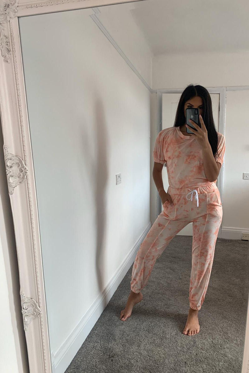 Millie Orange Tie Dye Short Sleeve Lounge Set