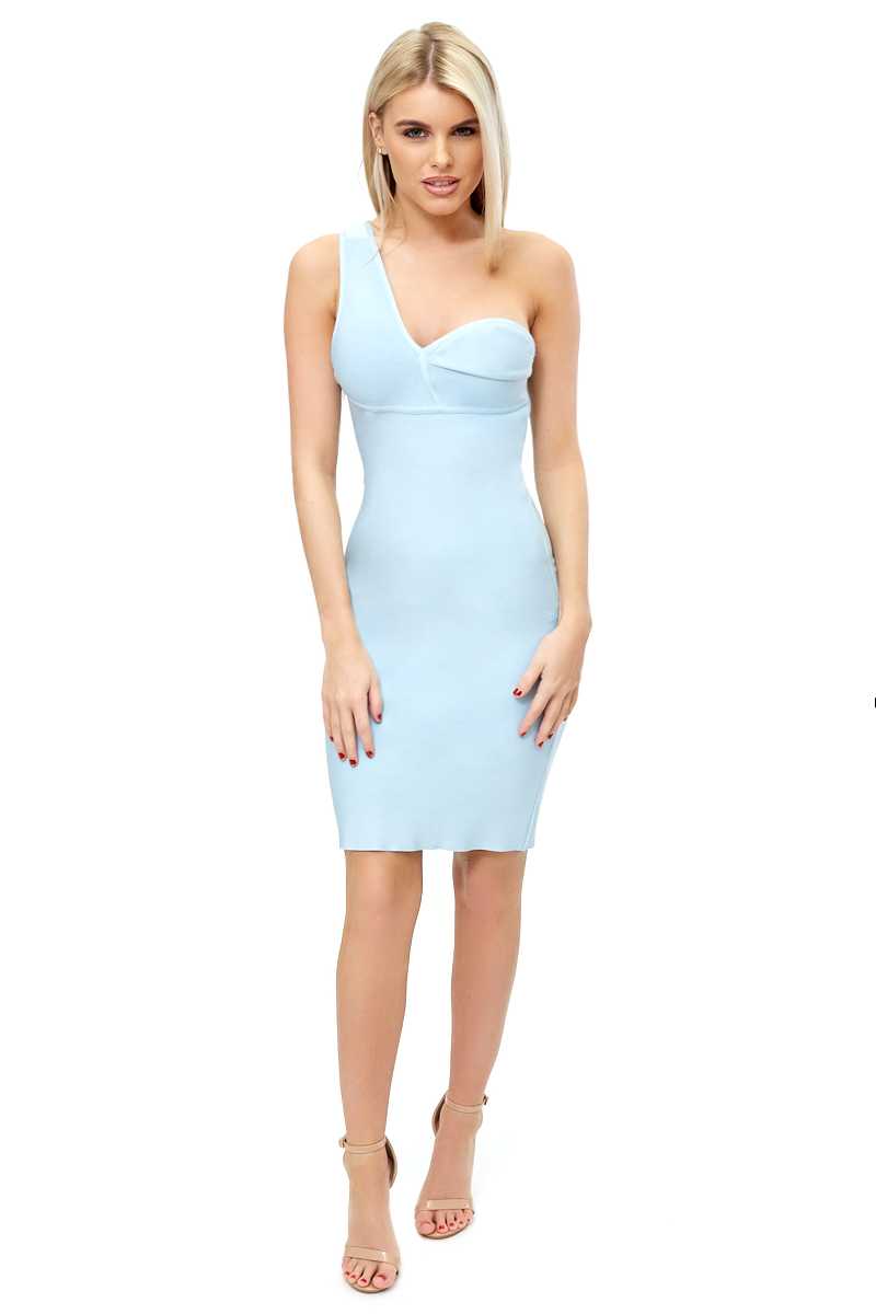 blue one shoulder bandage dress Elina One Shoulder Bandage Dress