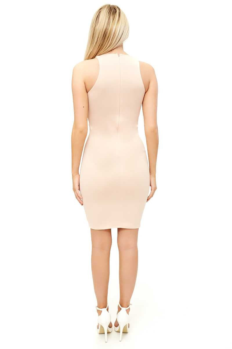 Ciara - Nude Lace Up Front Mini Dress