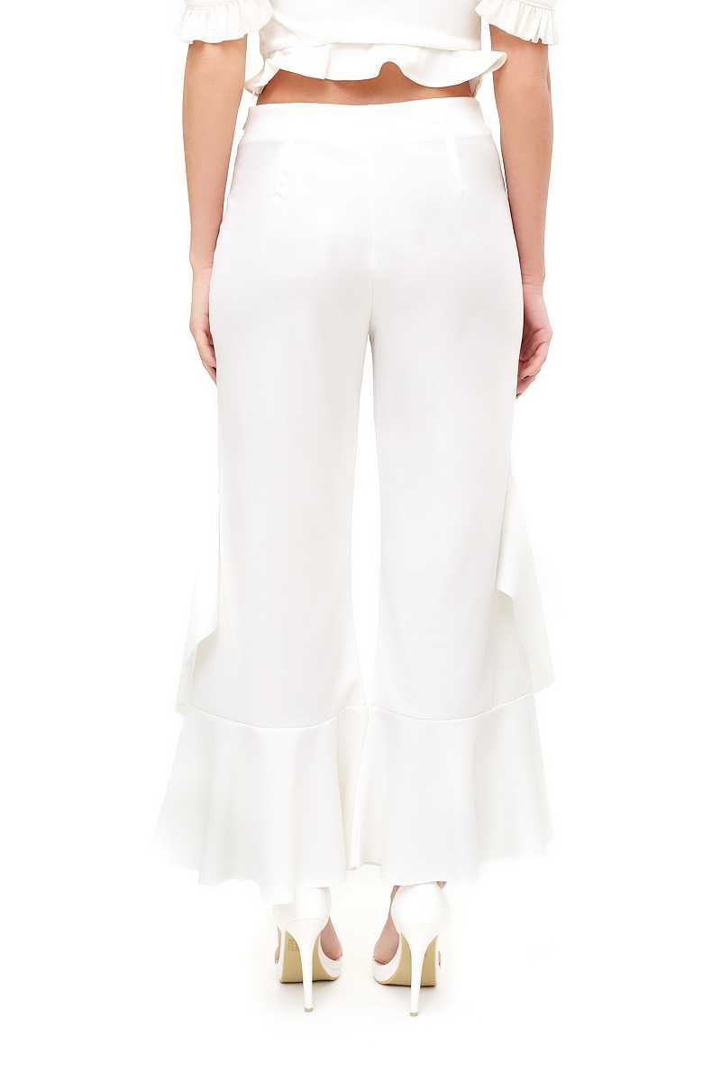 Flossie - White Draped Frill Trousers