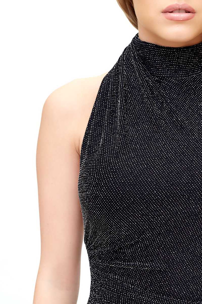 Leonetta - Black Glitter Halter-neck Evening Dress