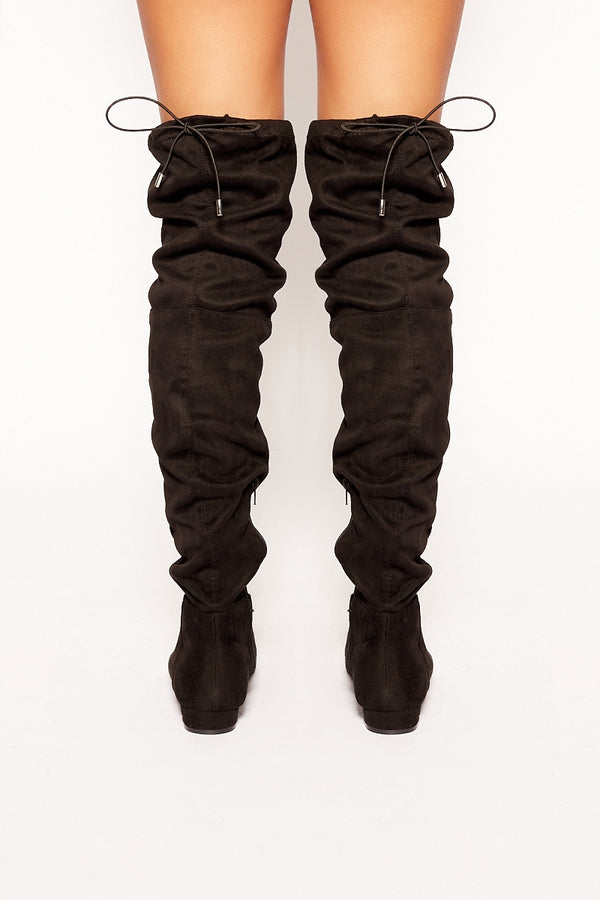 Montie - Black Faux Suede Over The Knee Boots
