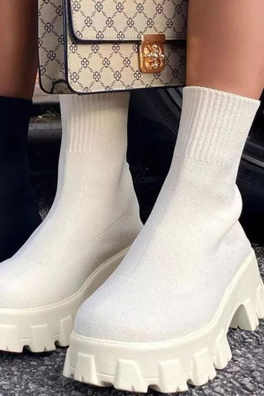 Heeled Boots White Sock Fit Ankle Boots Willow Cream Chunky Sock