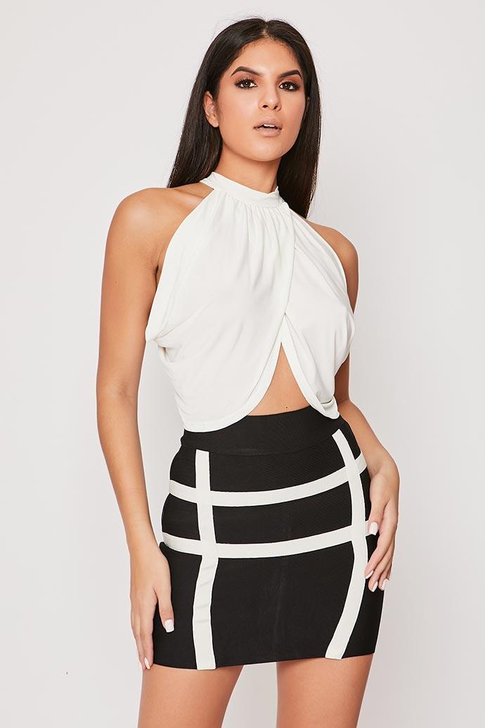Madisyn - Cream Slinky Drape Crop Top