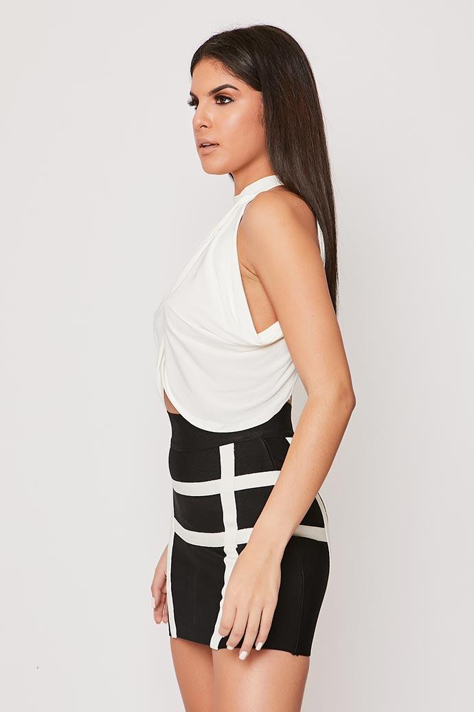 Madisyn - Cream Slinky Drape Crop Top