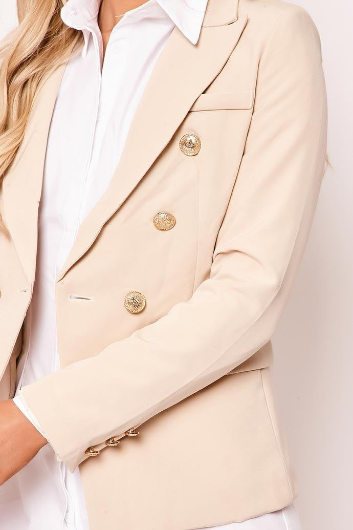 Rafal - Nude Gold Button Double Breast Blazer