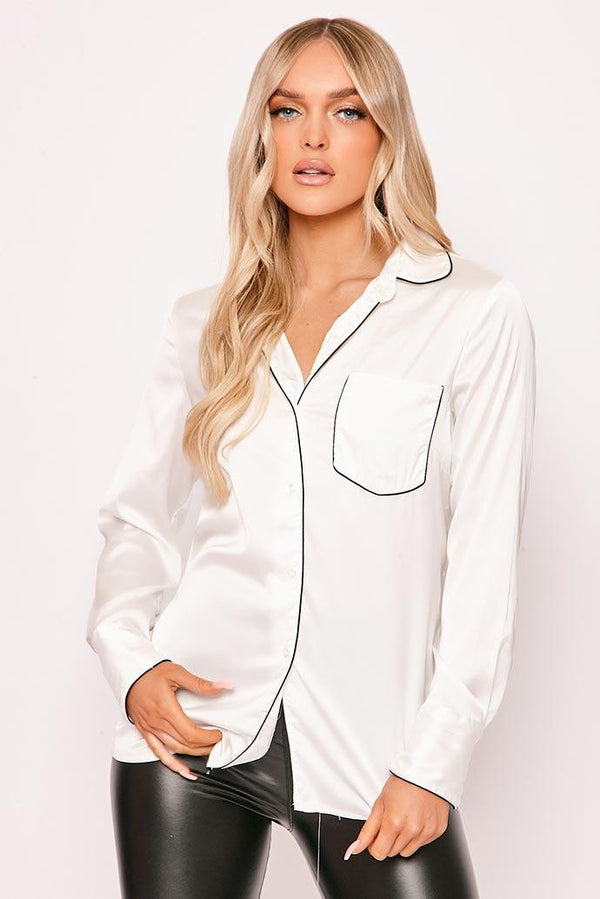 Amilie - White Satin Long Sleeve Shirt 