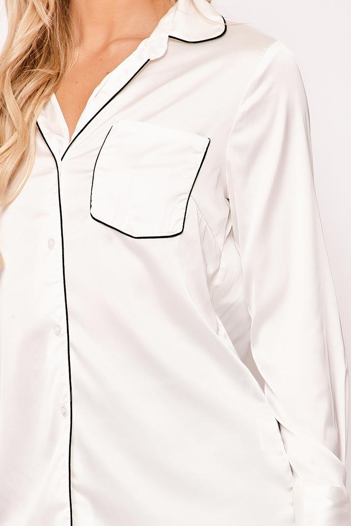 Amilie - White Satin Long Sleeve Shirt
