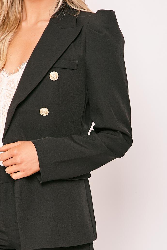 Neveah - Black Puff Shoulder Blazer & Trouser Suit