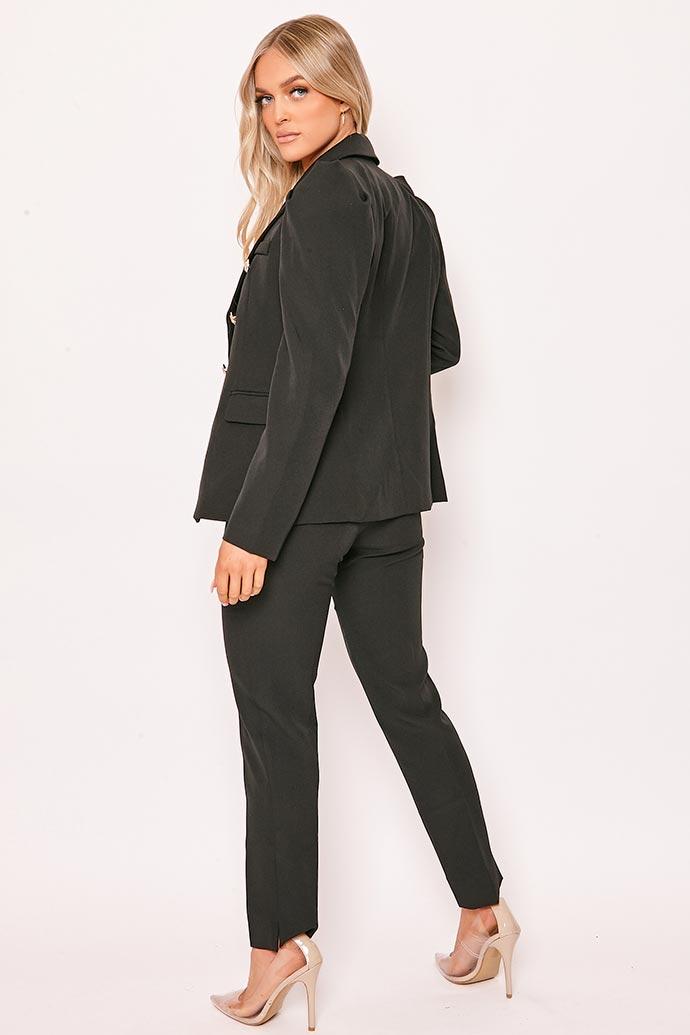 Neveah - Black Puff Shoulder Blazer & Trouser Suit