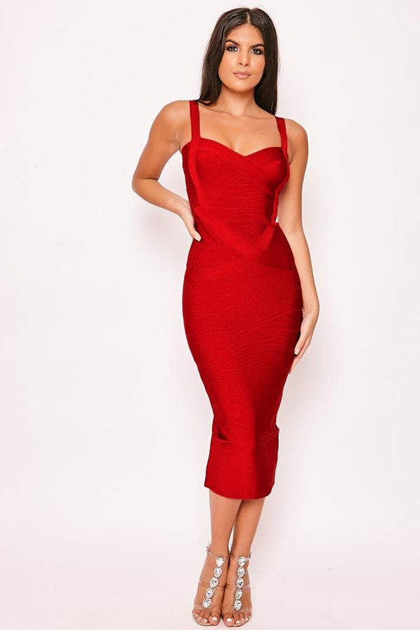 Amber - Wine Bandage Midi Dress