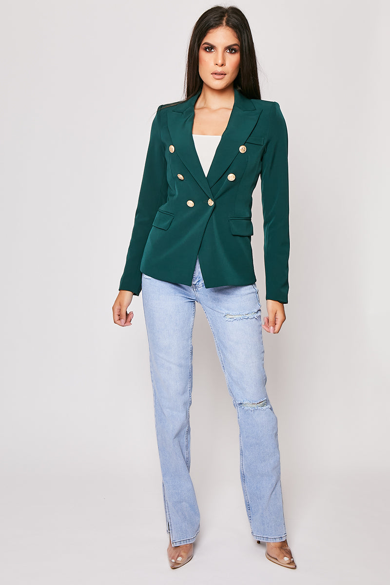 Rafal - Dark Green Gold Button Double Breast Blazer