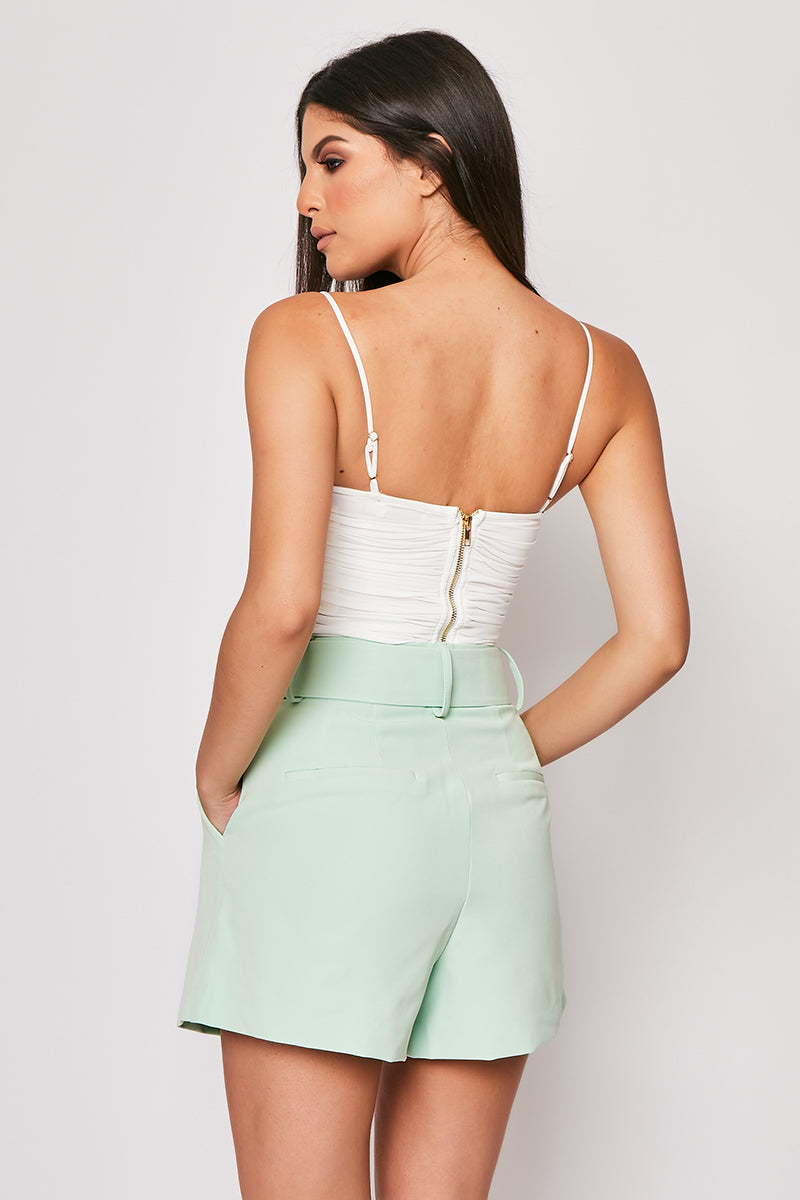 Meah - Mint High Waisted Belted Shorts