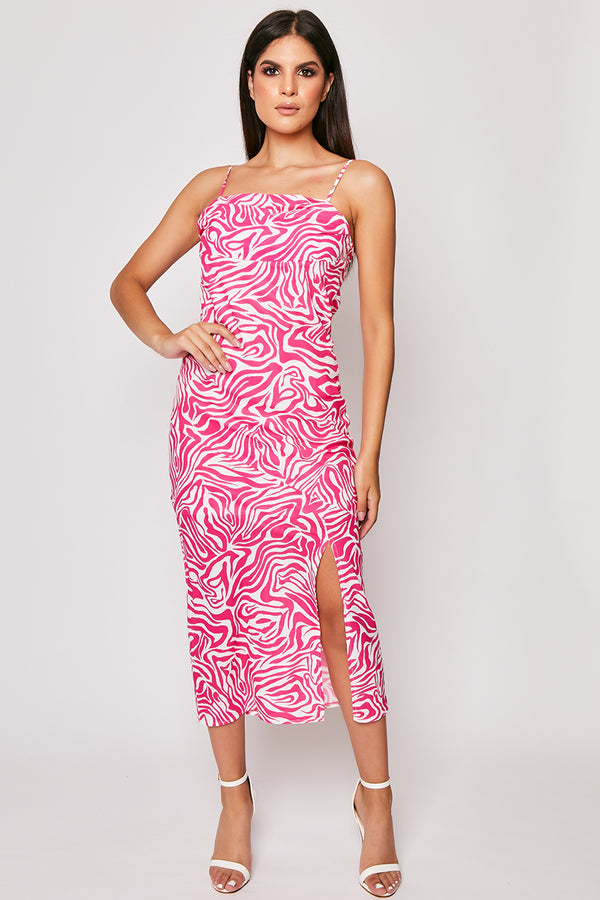 Indiyah - Fuschia Zebra print Side Slit Midaxi Dress