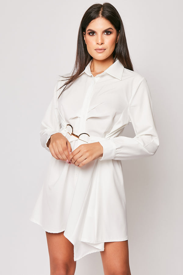 Steffany - White D Ring Asymmetric Shirt Dress