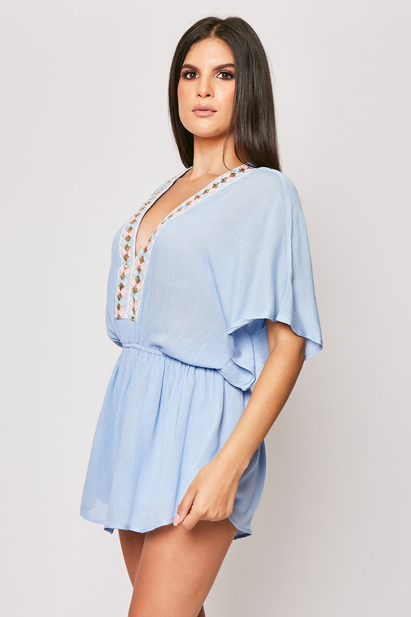 Mya - Blue Embellished Playsuit