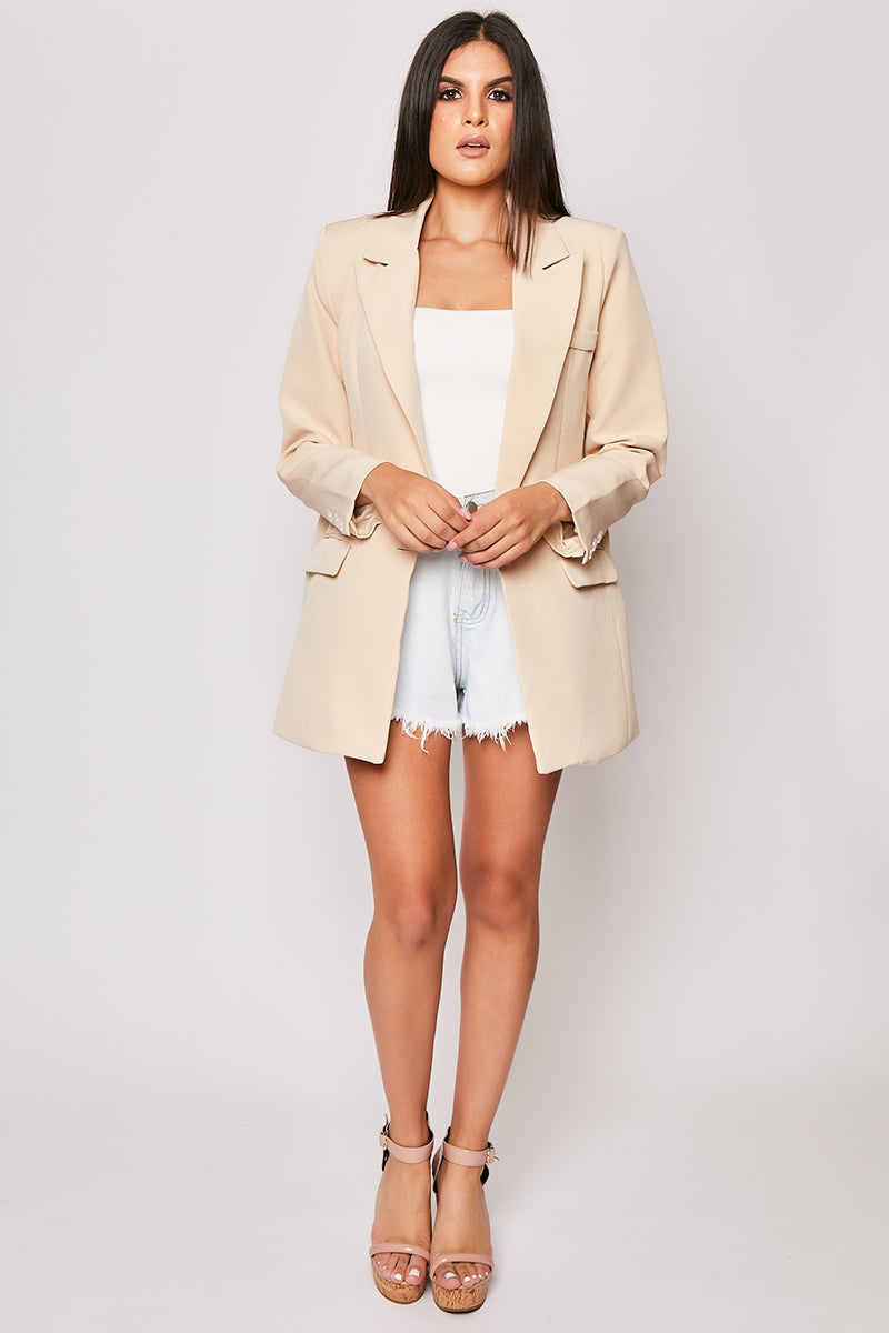 Gracie - Light Blue Raw Hem Flared Shorts