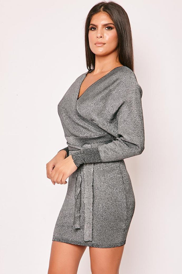 Emme - Black Shimmer Knitted Long Sleeve Jumper Dress