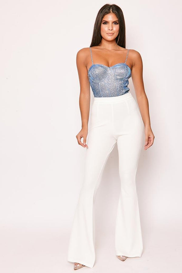 Lucy - White High Waisted Kick Flare Trousers