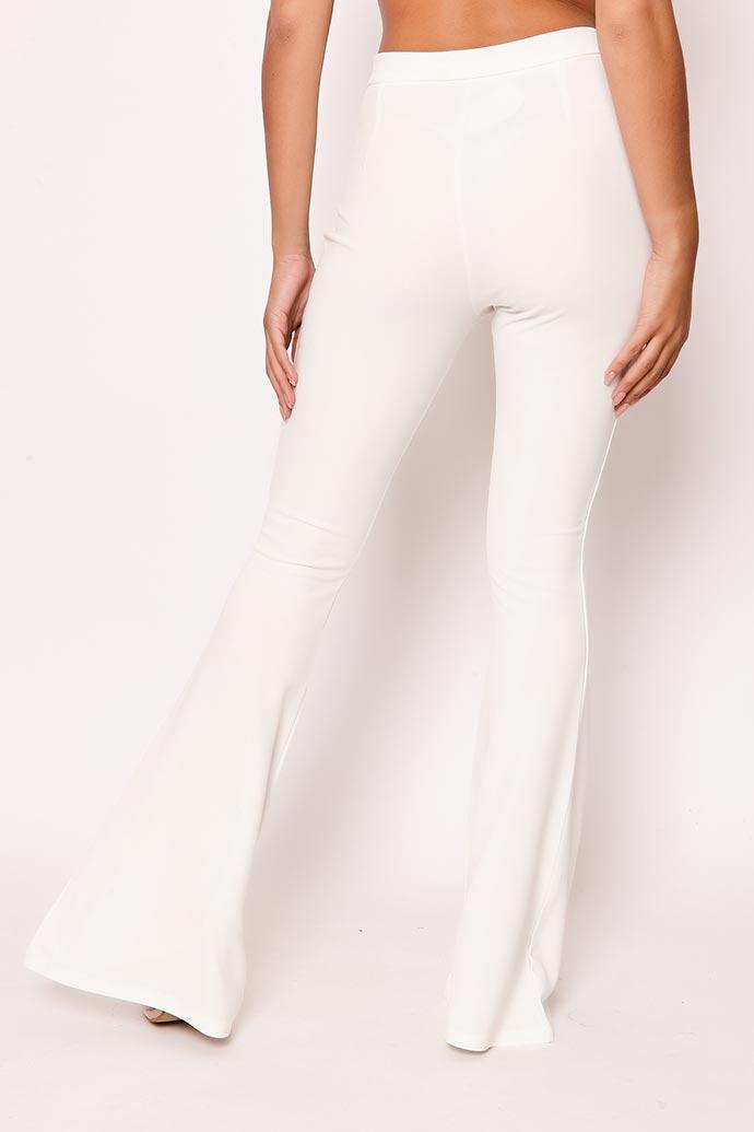 Lucy - White High Waisted Kick Flare Trousers