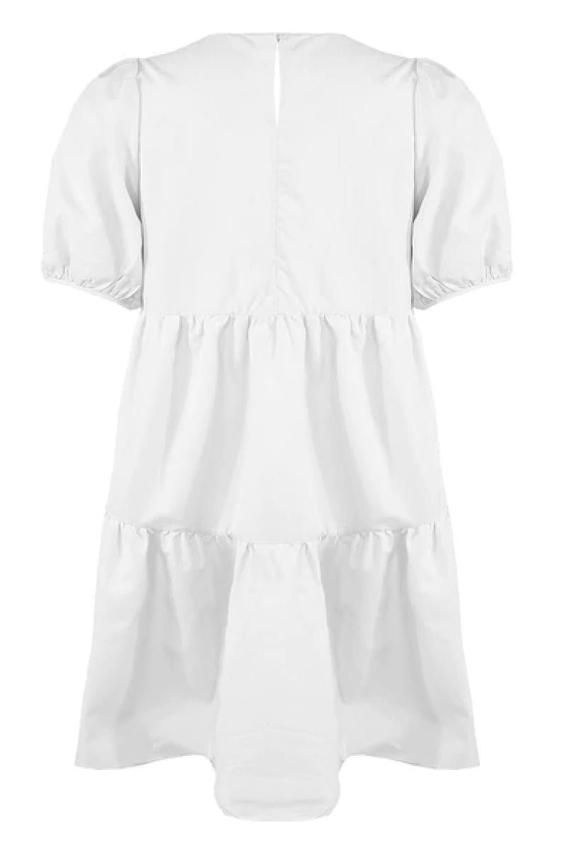 Mari - White Tiered Short Sleeve Smock Dress