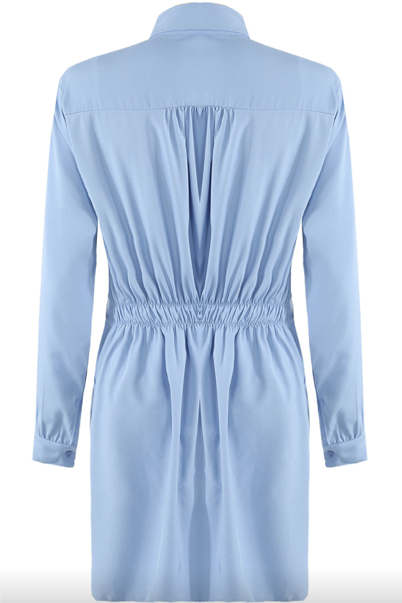 Steffany - Blue D Ring Asymmetric Shirt Dress