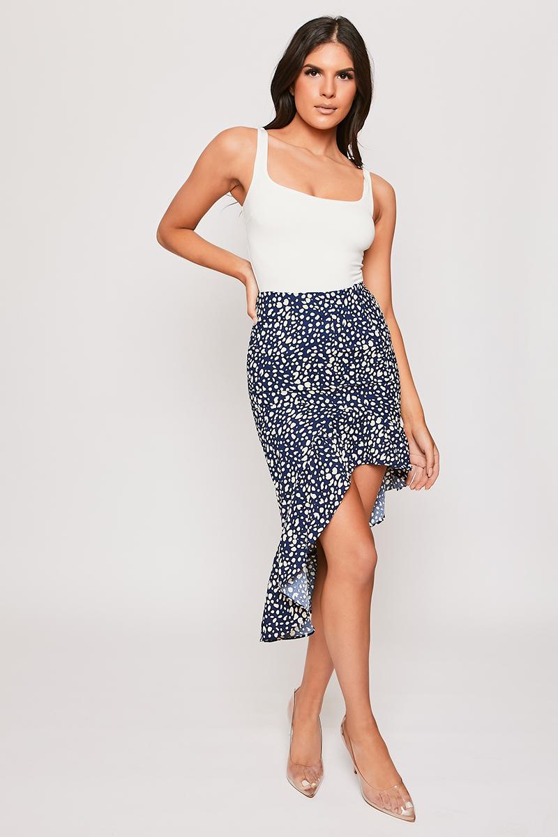 Tallie - Navy & White Frill Midi Skirt