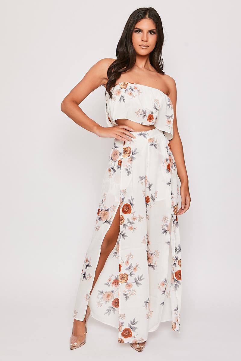 Sanchez - Printed Off Shoulder Top & Leg Slit Palazzo Set