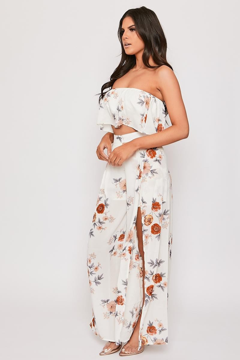 Sanchez - Printed Off Shoulder Top & Leg Slit Palazzo Set