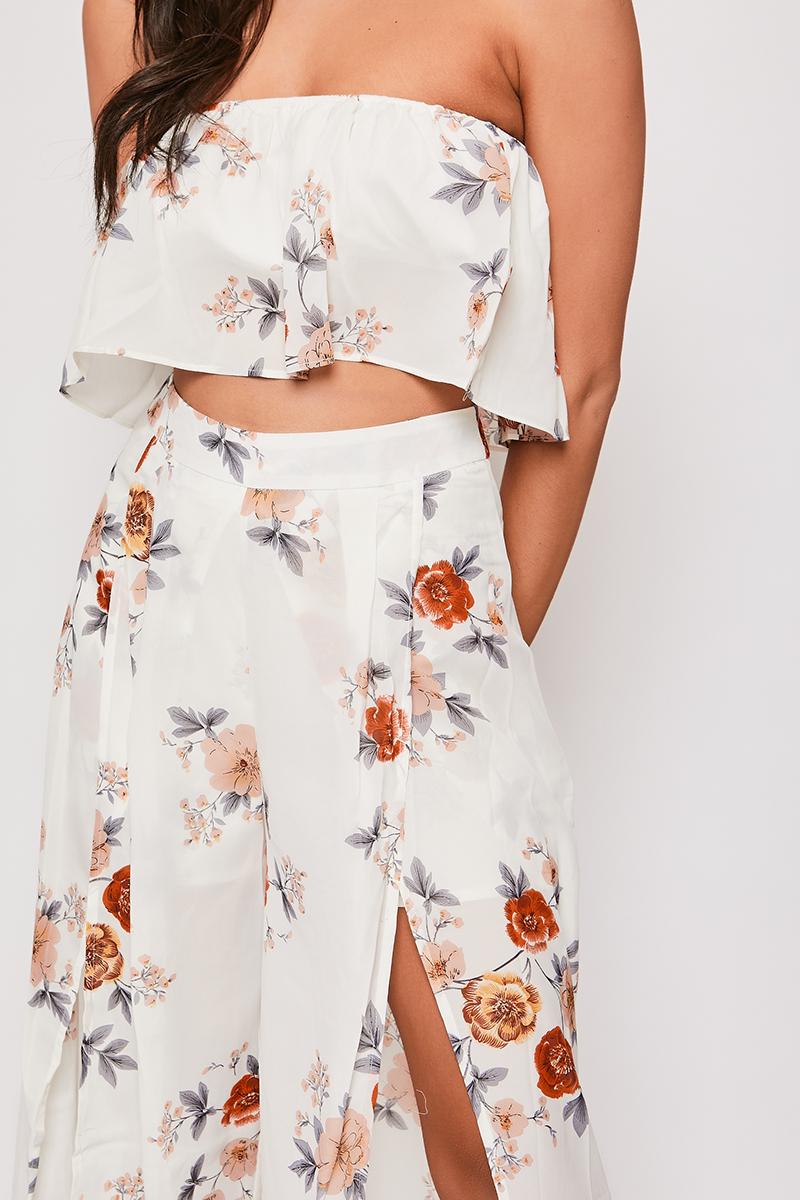 Sanchez - Printed Off Shoulder Top & Leg Slit Palazzo Set