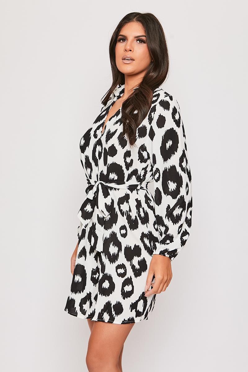 Kiely - White & Black Printed Belted Shirt Dress