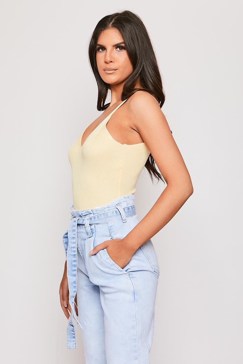 Jessicah - Yellow Ribbed V Neck Knitted Strappy Top