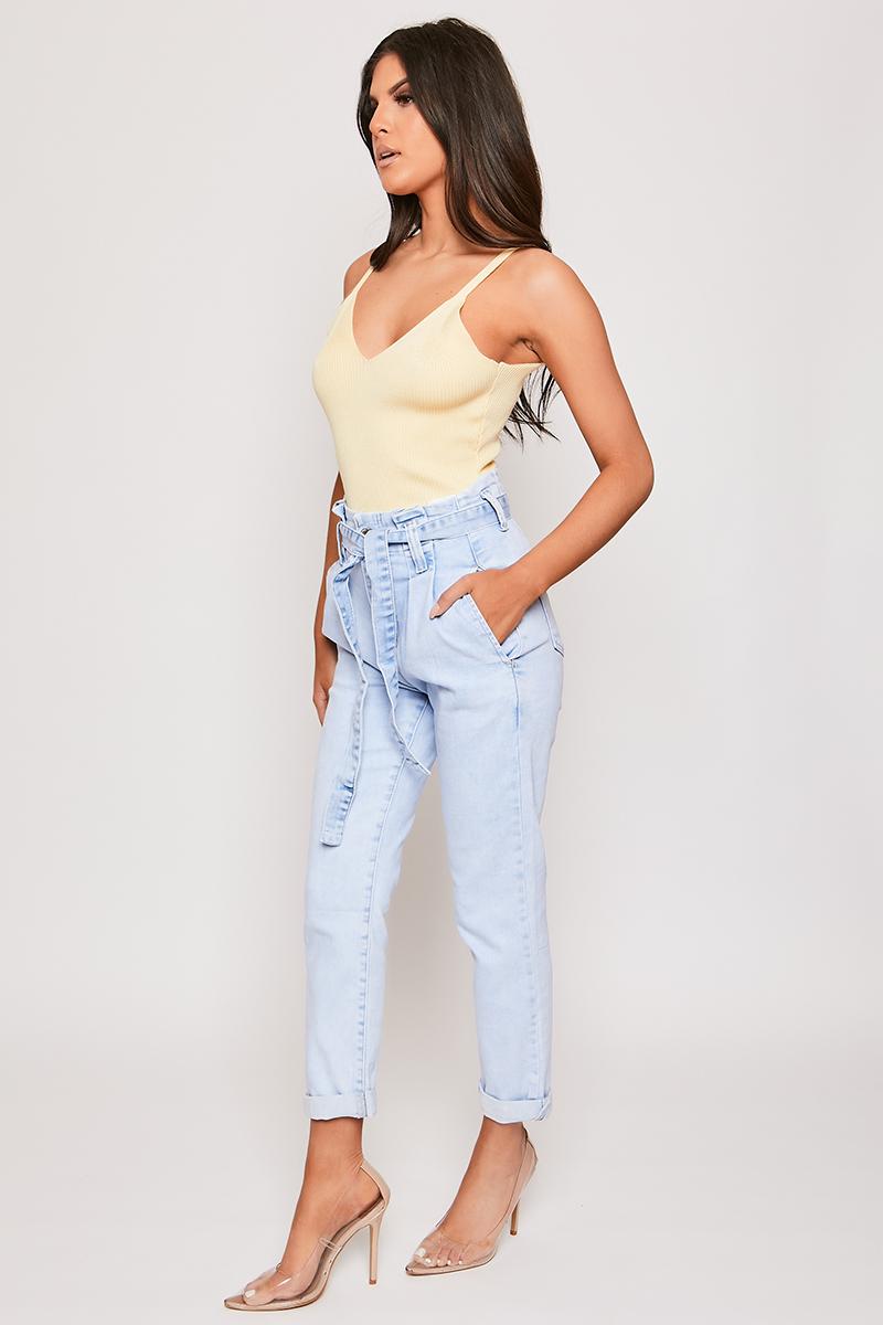 Jessicah - Yellow Ribbed V Neck Knitted Strappy Top