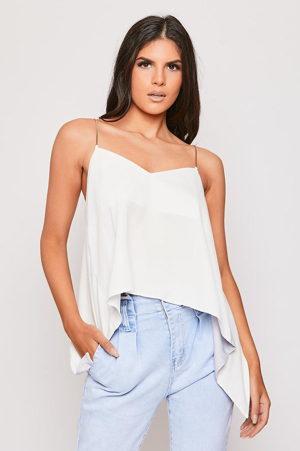 Mailo - White Chain Strap Drape Camisole Top