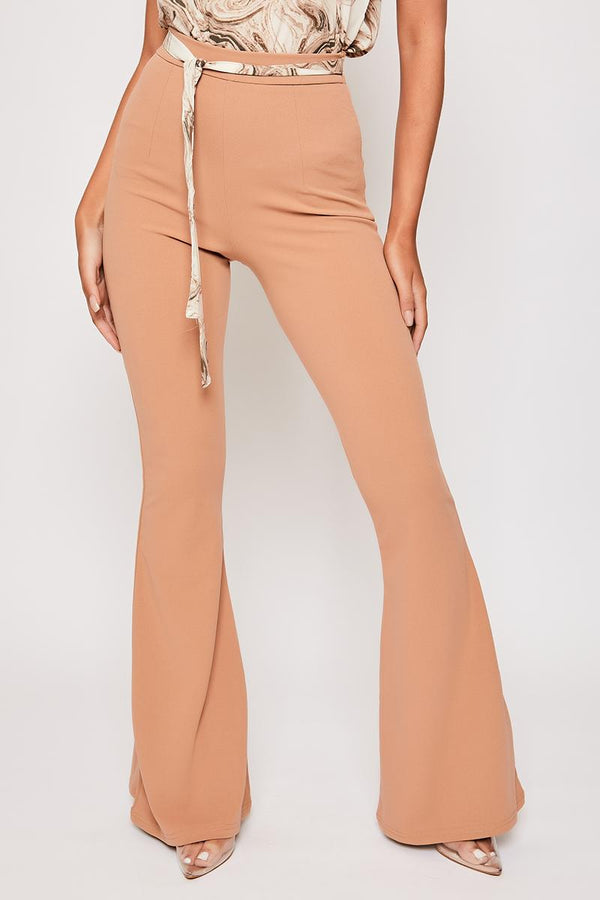 Lucy - Nude High Waisted Kick Flare Trousers