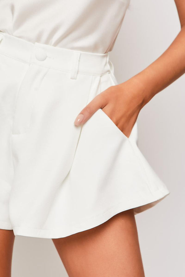 Kamila - White Tailored High Waisted Shorts