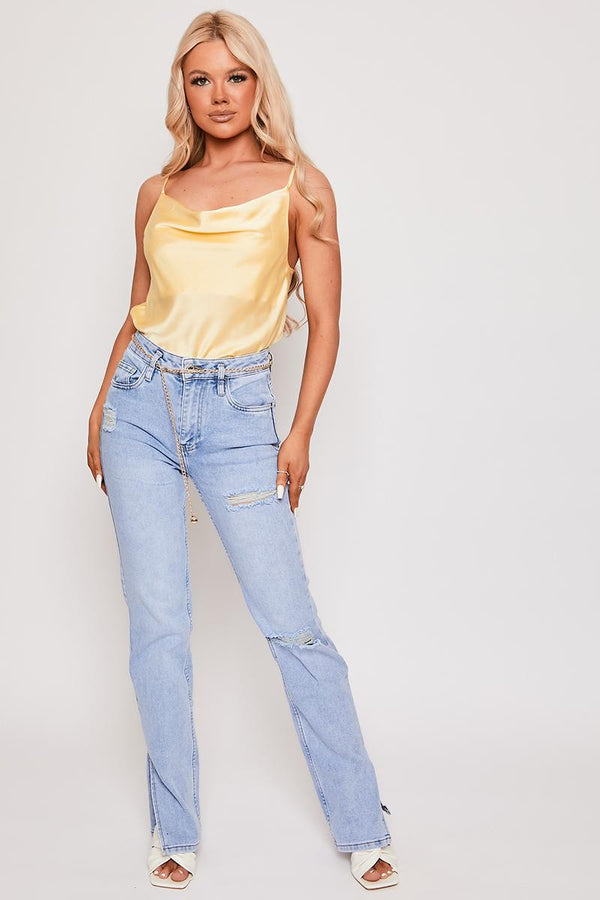 Colleen - Yellow Satin Cowl Neck Cami Top