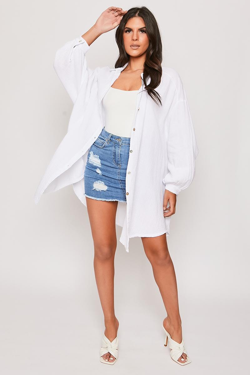 Shaunie - White Oversized Longline Textured Shirt