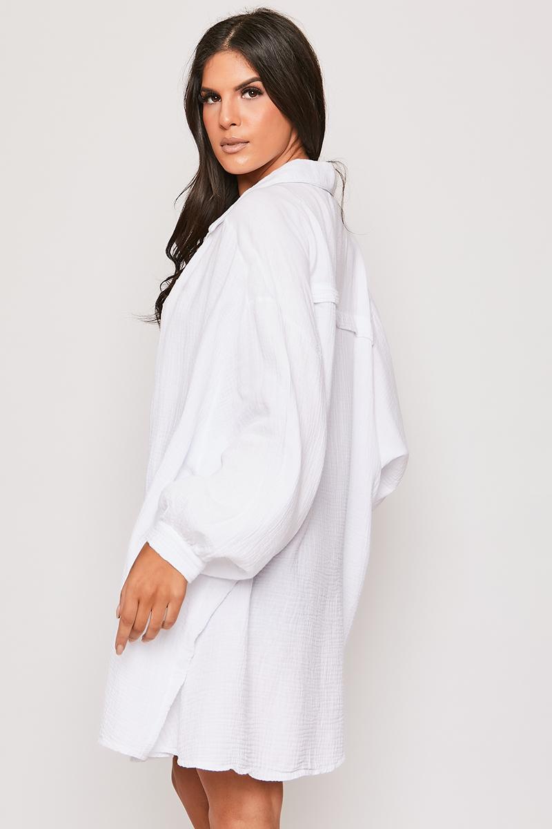 Shaunie - White Oversized Longline Textured Shirt