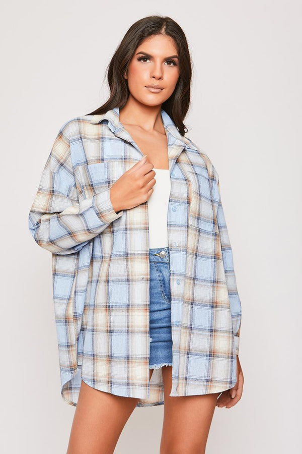 Rachie - Blue Oversized Checked Shirt