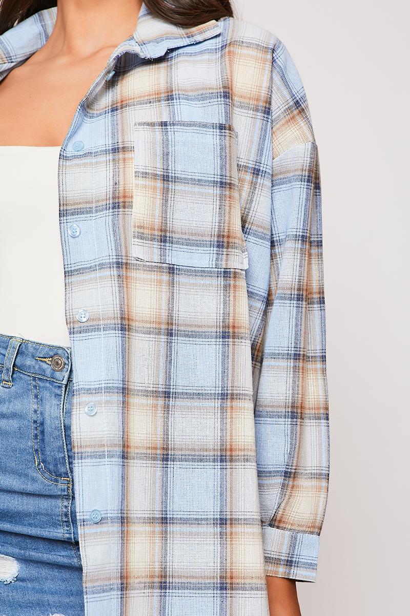 Rachie - Blue Oversized Checked Shirt