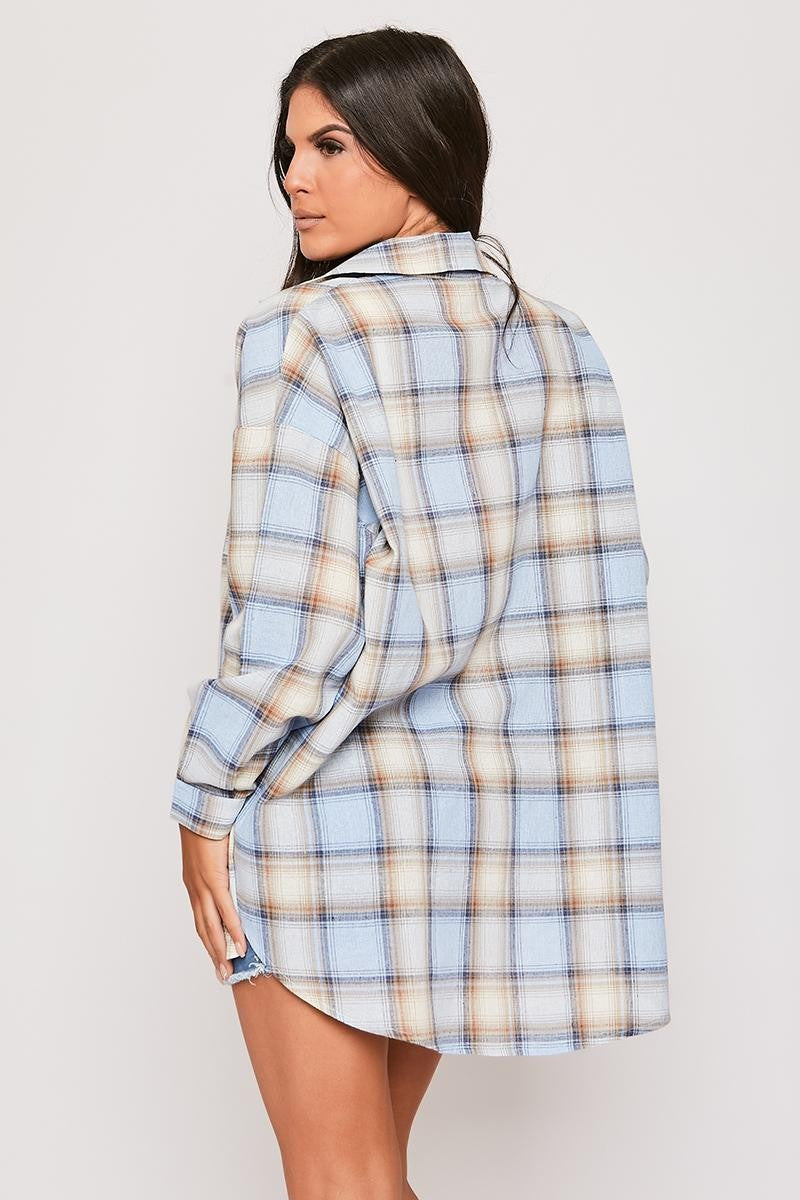 Rachie - Blue Oversized Checked Shirt
