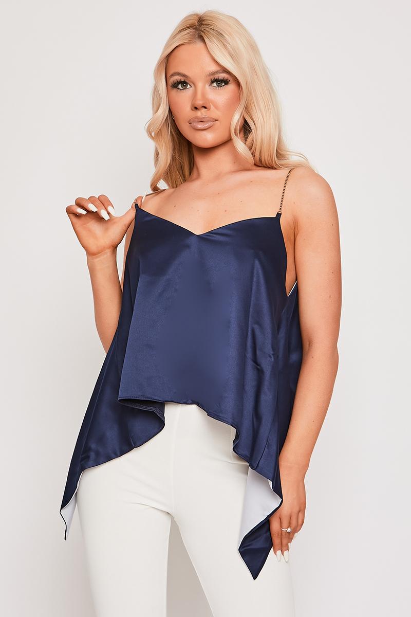 Mailo -Navy Chain Strap Drape Camisole Top