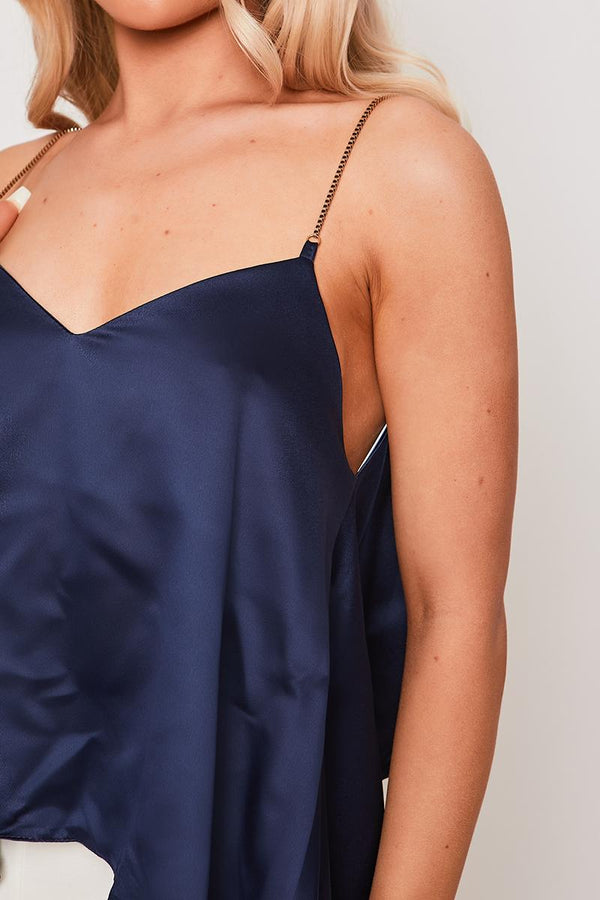 Mailo -Navy Chain Strap Drape Camisole Top