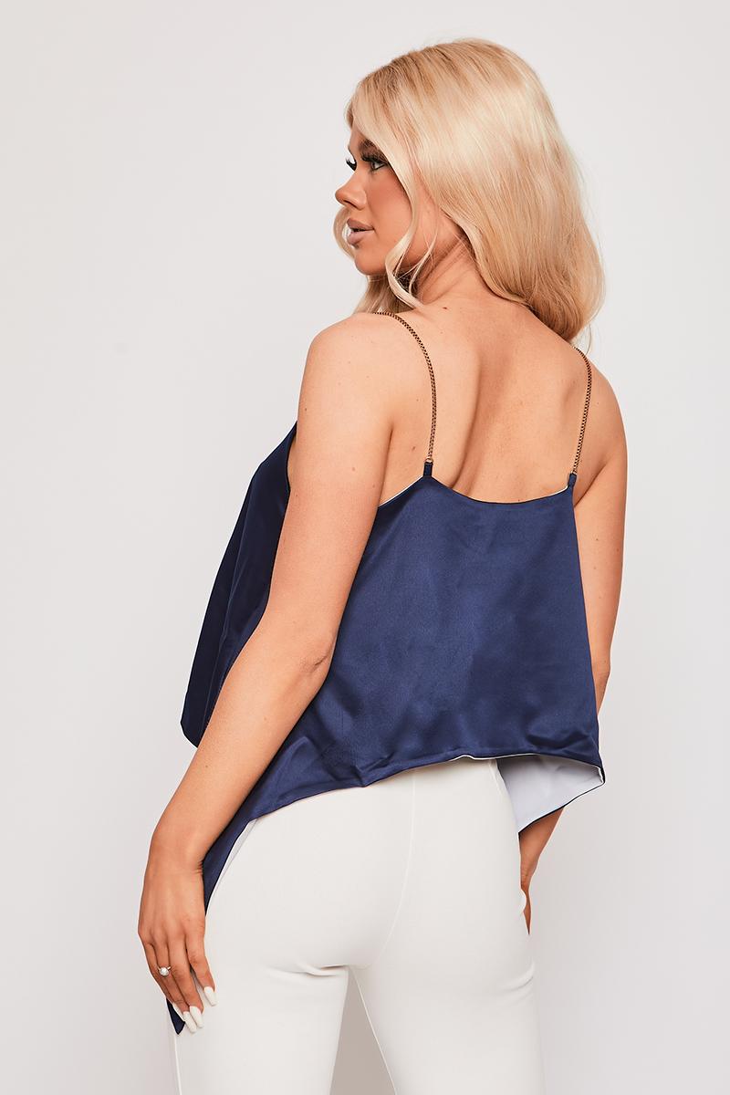 Mailo -Navy Chain Strap Drape Camisole Top