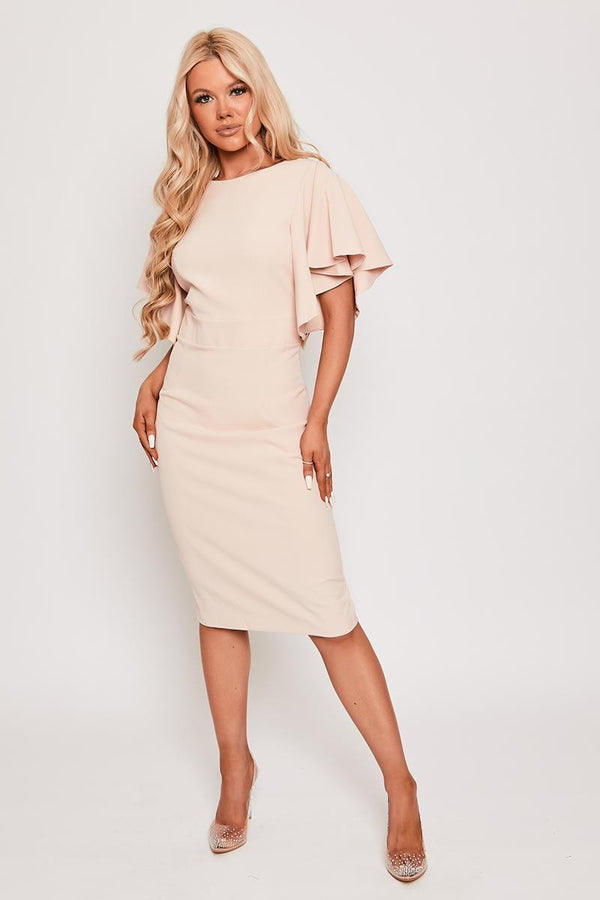 Claudia - Pink Bell Sleeve Bodycon Midi Dress